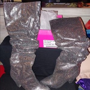 Silver gunmetal scrunch boots